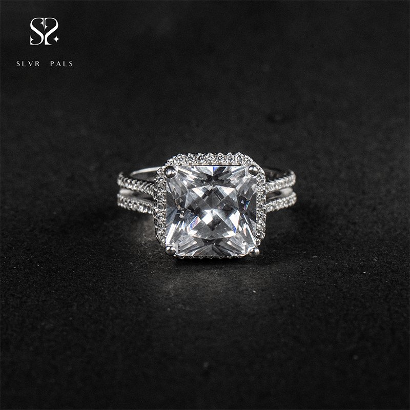 Regalia Square-Cut Halo Silver Ring | 925 Sterling Statement Ring - Image 2