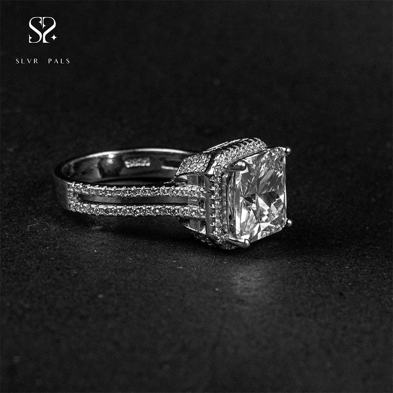 Regalia Square-Cut Halo Silver Ring | 925 Sterling Statement Ring - Image 3